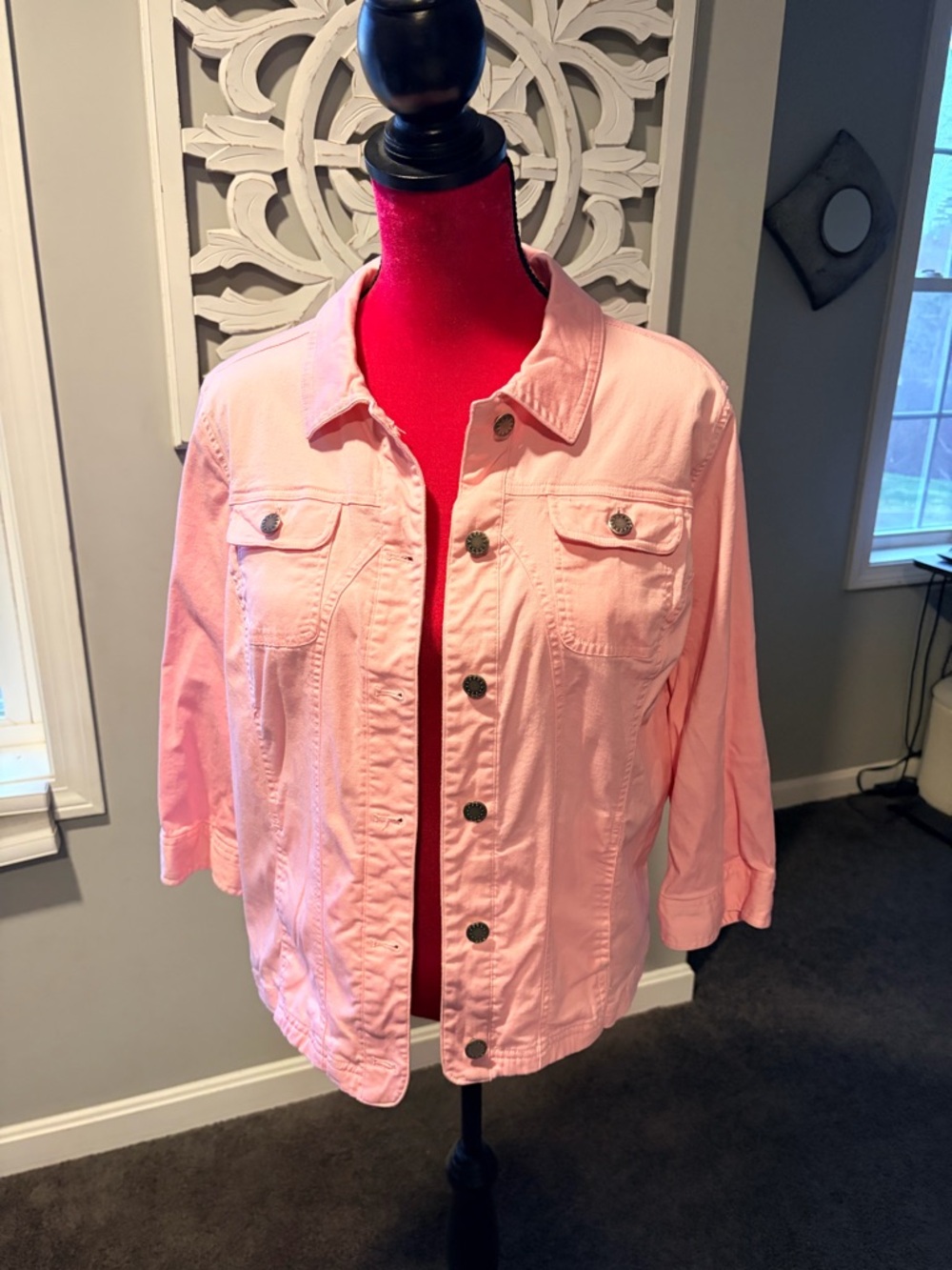 Christopher & Banks Pink Stretch 3/4 sleeve Button‑Up Shirt/Jacket – XL